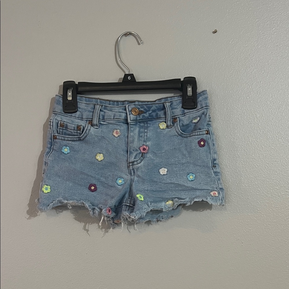 Tractr Light Blue Denim Shorts with Colorful Floral Embroidery